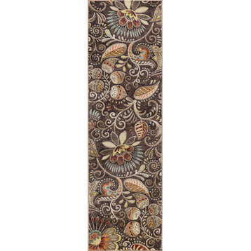 Giselle Transitional Floral Area Rug, Brown, 2'3'' X 7'7''