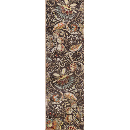 Giselle Transitional Floral Area Rug, Brown, 2'3''x10'