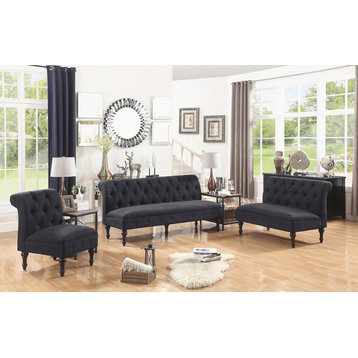 Selina 3-Piece Living Room Set, Charcoal