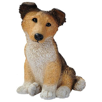 Brown Collie Puppy Dog Statue Sculpture Figurine