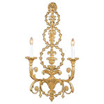 Inviting Home Inc. - Adam-Style Electrified Wall Sconce - Adam style electrified wall sconce in antiqued gold leaf finish ; 17"x 31-1/2"H ; hand-crafted in Italy; This electrified wall sconce is hand-crafted in the Adam style from carved wood and wrought iron. Wall sconce has a leaf motif and richly embellished two-way scrolled arm. Expertly applied antiqued gold leaf finish adds a sense of history while highlighting the incredibly detailed design of the sconce. This wall sconce has a stylish sculptural qualities that are an assertive form of artistic expression. UL approved - dry location; hardwire; 2x 60W max. candelabra bulds; bulbs not included. Handcrafted in Italy.