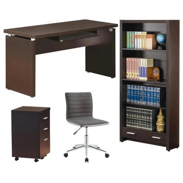 Home Square 4-Piece Set with Bookcase Mobile File Cabinet Office Chair and Desk