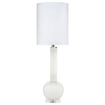 Graceful Tall Neck Bulb Shape Art Glass Table Lamp 32 in White Modern Minimalist