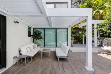 Residential: White Motorized Louvered Pergola and Insulated Patio Cover