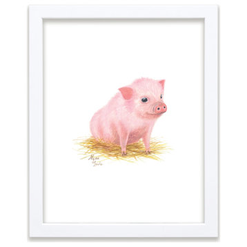 "Barnyard Littles" Piglet Framed Print, White, 18x24