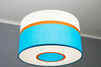 Retro-Designerlampe in Blau-Türkis, Braun und Weiß