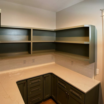 Bright Modern Pantry with Green Cabinetry and Wood Floors