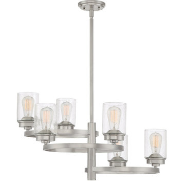 Evolution 6 Light Brushed Nickel And Clear Seedy Glass Chandelier
