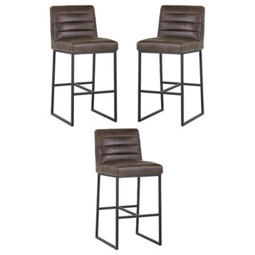 Home Square Spyros 30" Modern Barstool with Steel Frame in Brown - Set of 3