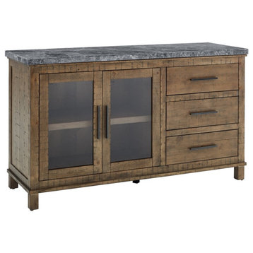 Bowery Hill Transitional Driftwood Gray Finish Marble Top Server