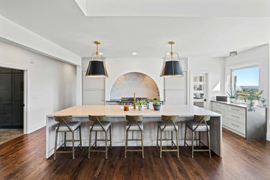 Inspiration for a huge 1960s dark wood floor kitchen remodel in Denver with an undermount sink and an island