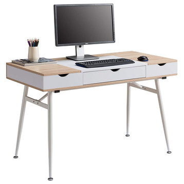 Modern Desk, Storage Slip Top With Drawer and Cable Management, Oak - White