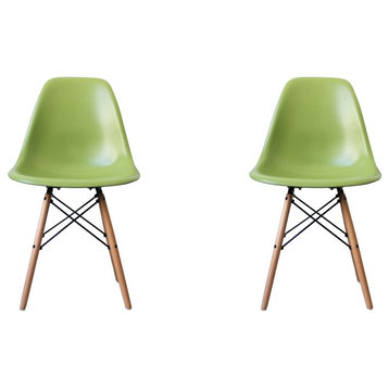 Mid-Century  Eiffel Style Kids Dining Chair with Wood Base - (Set of Two), Green