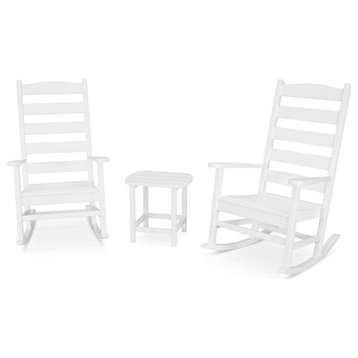 Polywood Shaker 3-Piece Porch Rocking Chair Set, White