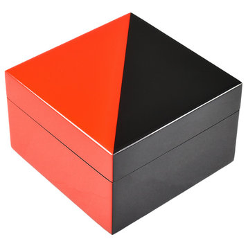 Lacquer Small Square Box, Red and Black