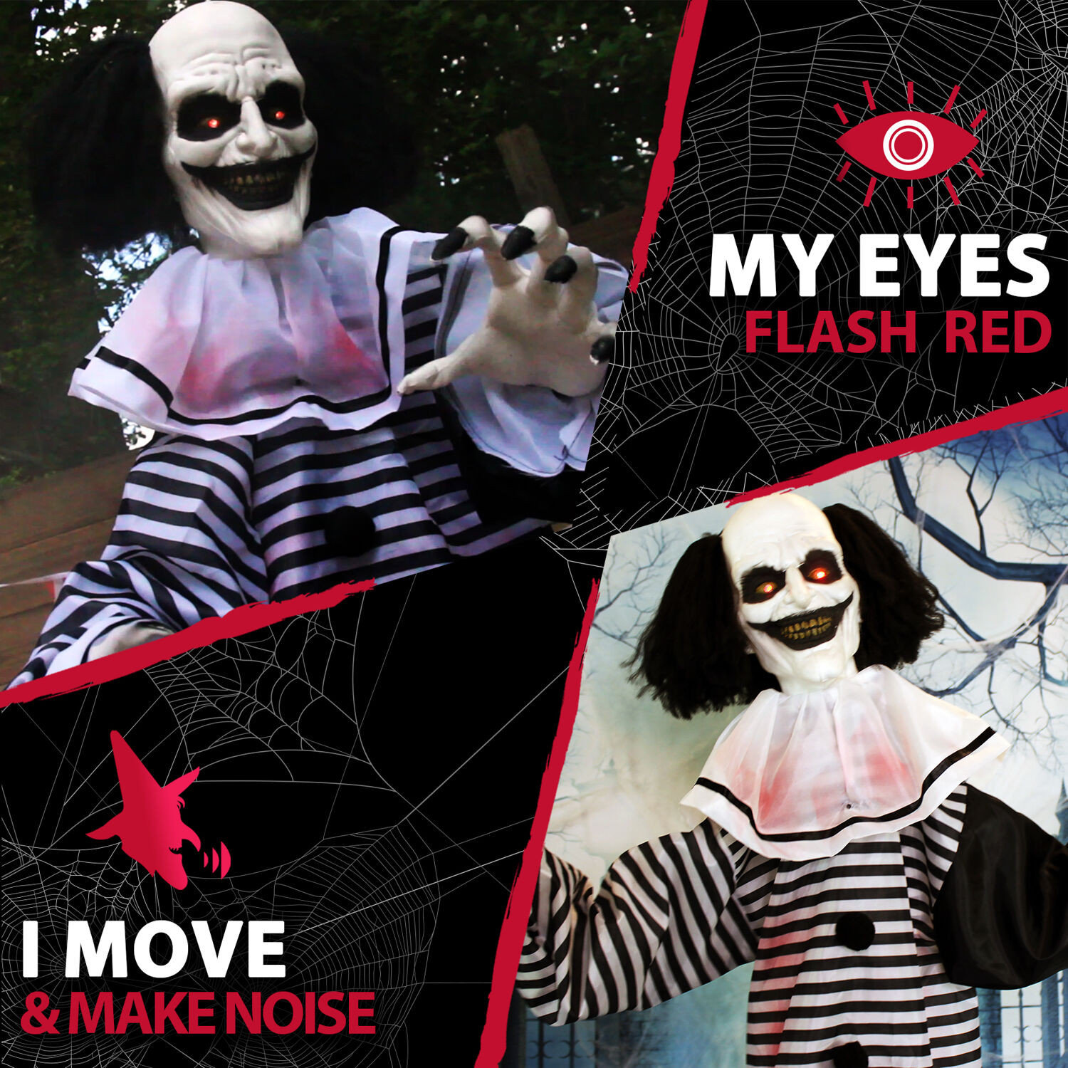 Life-Size Animatronic Clown, Indoor/Outdoor Halloween Decoration
