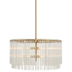 ELLE B - Vienne Brushed Gold Round Chandelier With Glass Rods - The brushed gold finish and uneven ribbed clear glass rods lend a transitional feel to this modern design. Perfect in an entry, bedroom or dining room. Also available in olde bronze.