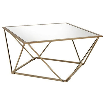 Modern Coffee Table, Unique Geometric Champagne Gold Frame With Mirrored Top