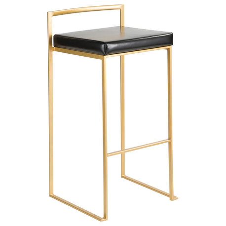 Fuji Contemporary Barstools, Gold and Black PU, Set of 2