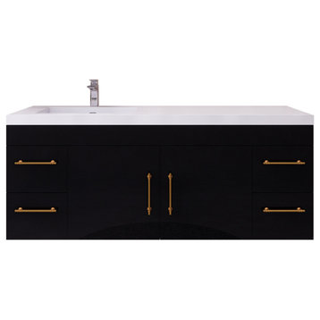 Rosa 60" Wall Mounted Vanity, Acrylic Sink, Left Side Sink, High Gloss Black