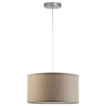 Messina 1-Light Drum Pendant Lamp With Chrome Canopy, Natural Linen