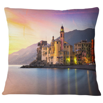 Old Mediterranean Town at Sunrise Seashore Throw Pillow, 16"x16"