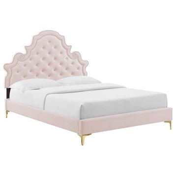 Gwyneth Tufted Performance Velvet Full Platform Bed, Pink