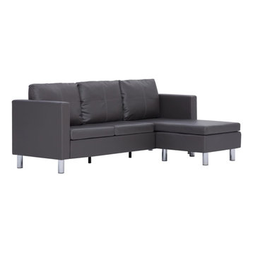 vidaXL 3-Seater Sofa with Cushions Gray Faux Leather Home Couch Chaise Lounge