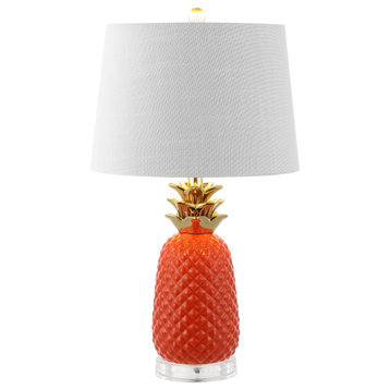 Pineapple 23'' Classic Vintage Ceramic LED Table Lamp, Orange