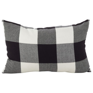 Poly Filled Buffalo Check Plaid Design Cotton Throw Pillow, 13"x20", Black