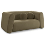 Meridian Furniture - Abbington Boucle Fabric Upholstered Loveseat, Olive - Give your room a new look with the chic Abbington loveseat in stunning olive boucle fabric. Embrace the richness of its texture and the boxy, geometrically inspired design that adds a touch of contemporary flair. This loveseat is not just furniture; it's an aesthetic experience. Complete with an included ball pillow, the Abbington loveseat is a sophisticated choice, promising both comfort and style for your living space. Redefine elegance with this eye-catching addition to your home from an unparalleled collection that lets you mix and match to suit your style preferences.