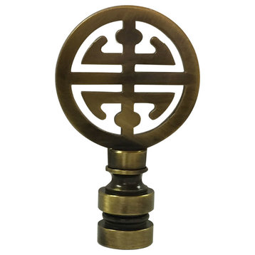 Royal Designs Oriental Happiness Symbol Finial, Antique Brass, Single