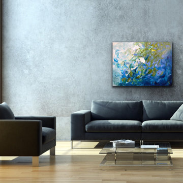 Blue white Modern Contemporary Paintings for Family Room