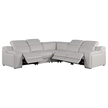 Marco-5-Piece, 3-Power Reclining Italian Leather Sectional, Light Gray