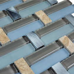 Glossy Blue and Brown & Beige Marble & Silver Aliminum Authentic Glass Mosaic Ti - Home Accessories & Decor
