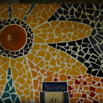Joyful Sunflower Kitchen Mosaic in Private Residence