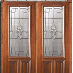 Prehung Transom Double Door 96 Wood Mahogany Versailles 2/3 Lite - Front Doors