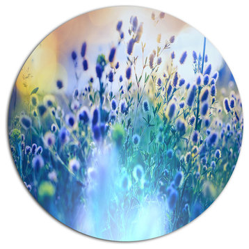 Blue Summer Flowers On Meadow, Floral Round Wall Art, 11"
