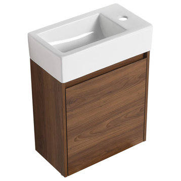 18" Plywood Wall Mounted Bath Vanity Set, Integrated Ceramic Sink
