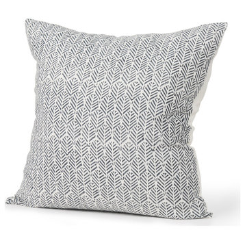 Jennelle Cream With Indigo Print Linen Square Decorative Pillow Cover