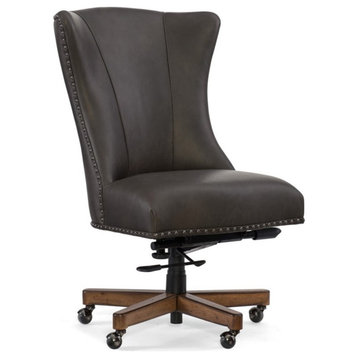 Bowery Hill Traditional Leather Home Office Chair in Gray Finish