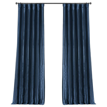 Navy Blue Faux Silk Taffeta Curtain Single Panel, 50"x96"