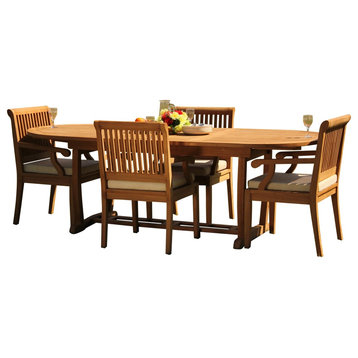 5-Piece Outdoor Teak Patio Dining Set: 94" Masc Oval Table, 4 Sack Arm Chairs