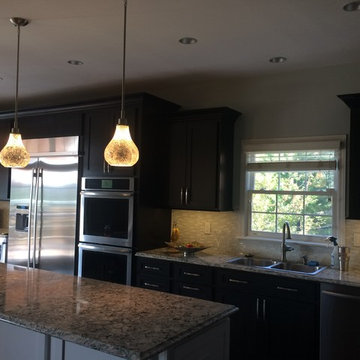 Cabinet refacing--espresso with White Island and quartz