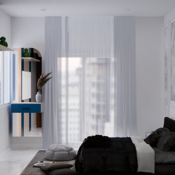 Master Bedroom with Sheer White Curtains