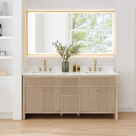 Cerrito Bathroom Vanity, Natural Oak, 72" Double, With Mirror