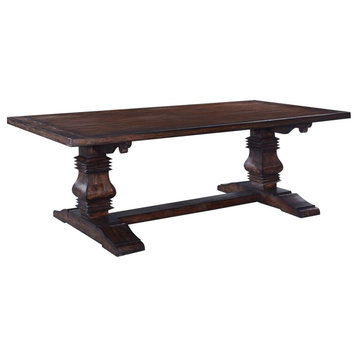 Dining Table Tuscan Harvest Distressed Plank Top Walnut Carved