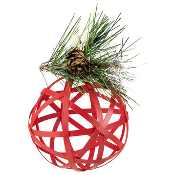5" Red Rattan Style Christmas Ball Ornament