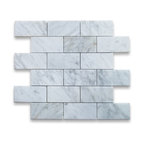 12"x12" Carrara White Grand Brick Subway Mosaic Tile Polished, Chip Size: 2"x4"