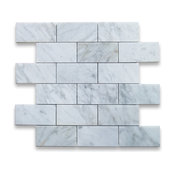 12"x12" Carrara White Grand Brick Subway Mosaic Tile Polished, Chip Size: 2"x4"